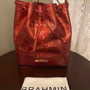 Brahmin Marlowe Chili Melbourne bucket bag purse drawstring leather shoulder